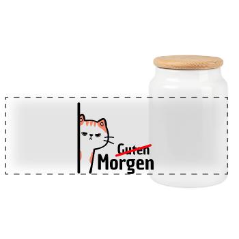 NO GOOD MORNING, MORNING GROUCH! FUNNY SAYING - Panoramic Cookie Jar with Wooden Lid - white - Front