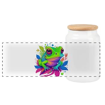 Rainbow frog on leaves - Panoramic Cookie Jar with Wooden Lid - white - Front