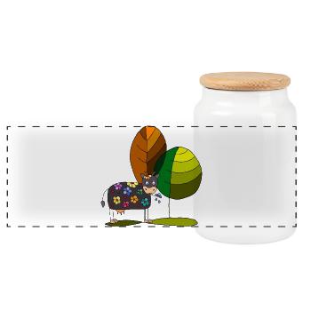 Cow - Panoramic Cookie Jar with Wooden Lid - white - Front