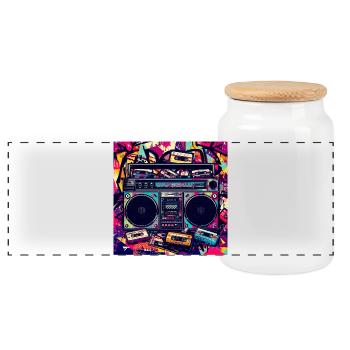 Boombox Graffiti Neon Retro - Panoramic Cookie Jar with Wooden Lid - white - Front