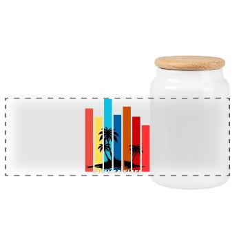 Design des palmiers au coucher de soleil tropical en été - Boîte à biscuits avec couvercle en bois - blanc - Devant
