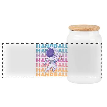 Astronaute de handball - Boîte à biscuits avec couvercle en bois - blanc - Devant