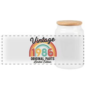 Vintage 1986 Original Parts 40-jähriges Jubiläum - Panorama Keksdose mit Holzdeckel - Weiß - Vorne