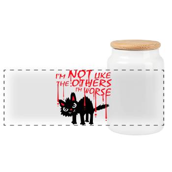 Chat noir Je ne suis pas comme les autres Je suis pire - Boîte à biscuits avec couvercle en bois - blanc - Devant