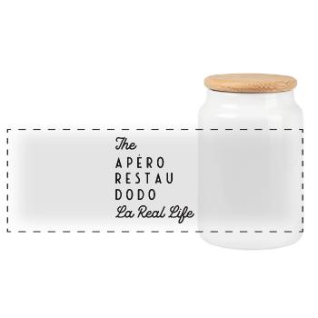 La Real Life (texte noir) - Boîte à biscuits avec couvercle en bois - blanc - Devant