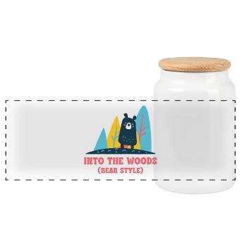 Into the Woods – Bear Style Outdoor Spruch - Panorama Keksdose mit Holzdeckel - Weiß - Vorne