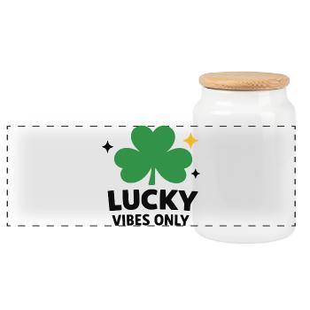Lucky Vibes Only - Panoramic Cookie Jar with Wooden Lid - white - Front