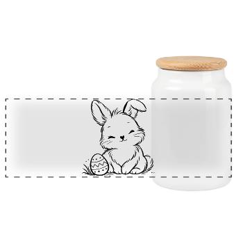 Easter bunny with Easter egg - Panoramic Cookie Jar with Wooden Lid - white - Front