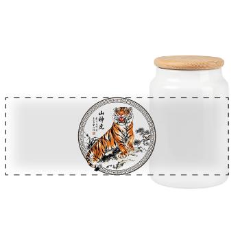 Tiger Asiatische Landschaft - Panorama Keksdose mit Holzdeckel - Weiß - Vorne