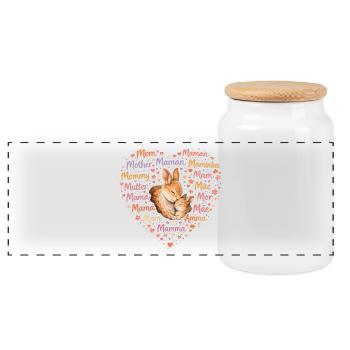 Kaninchen Mama Herz – Muttertag Geschenk - Panorama Keksdose mit Holzdeckel - Weiß - Vorne