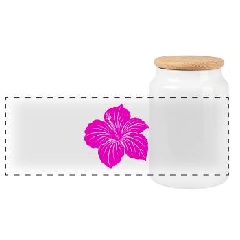 Hibiscus flower - Panoramic Cookie Jar with Wooden Lid - white - Front