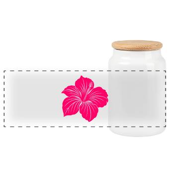 Hibiscus flower - Panoramic Cookie Jar with Wooden Lid - white - Front