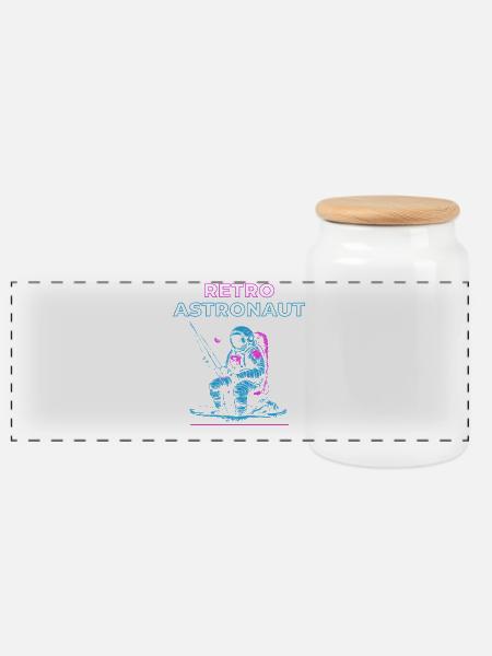 Retro Astronaut - Panorama Keksdose mit Holzdeckel - Weiß