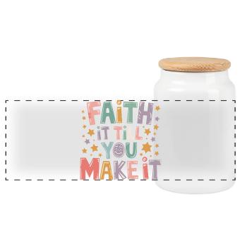  Faith It Till You Make It Christlicher Spruch - Panorama Keksdose mit Holzdeckel - Weiß - Vorne