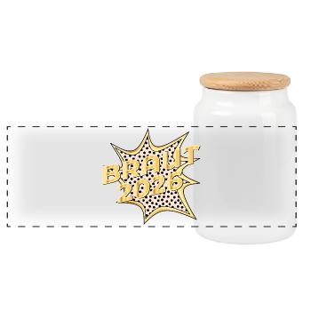 Braut 2026 Popart - Panorama Keksdose mit Holzdeckel - Weiß - Vorne