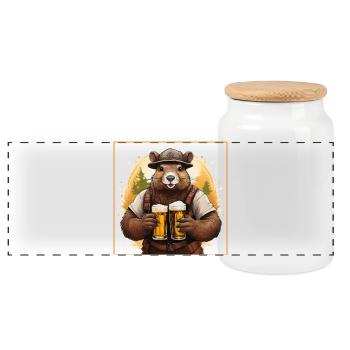 Beaver with beer - Panoramic Cookie Jar with Wooden Lid - white - Front