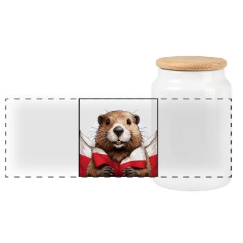 Beaver Poland Flag - Panoramic Cookie Jar with Wooden Lid - white - Front
