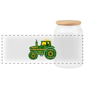 Lieblingsbauer Traktor Geschenk für Landwirte - Panorama Keksdose mit Holzdeckel - Weiß - Vorne