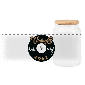 1961 Cube - Panoramic Cookie Jar with Wooden Lid - white - Front