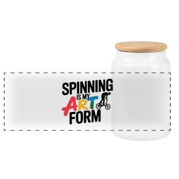 Artistic Cycling Art  - Panoramic Cookie Jar with Wooden Lid - white - Front