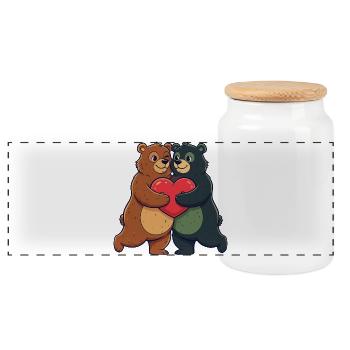 Zwei Bären Herzfreundschaft - Panorama Keksdose mit Holzdeckel - Weiß - Vorne