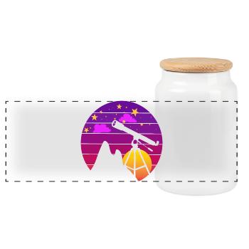 Retro Astronomy Telescope Sunset - Panoramic Cookie Jar with Wooden Lid - white - Front