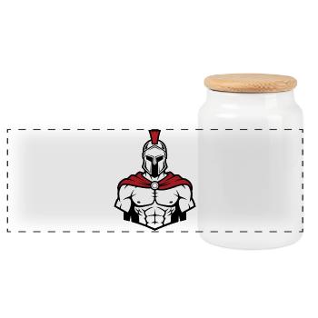 Spartan Face Bodybuilding Krieger-Maskottchen - Panorama Keksdose mit Holzdeckel - Weiß - Vorne