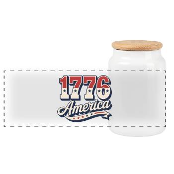 1776 America - Panoramic Cookie Jar with Wooden Lid - white - Front