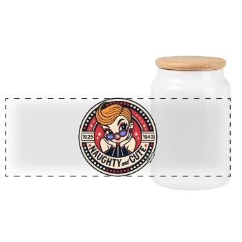 Naughty and Cute Vintage Pinup - Panorama Keksdose mit Holzdeckel - Weiß - Vorne