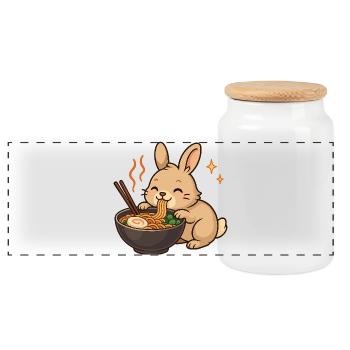 Lapin aux nouilles, ramen, kawaii lapin - Boîte à biscuits avec couvercle en bois - blanc - Devant