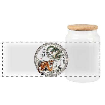 Tiger und Drache Asiatisch - Panorama Keksdose mit Holzdeckel - Weiß - Vorne