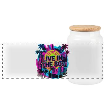 80s Retro Neon Party - Panorama Keksdose mit Holzdeckel - Weiß - Vorne