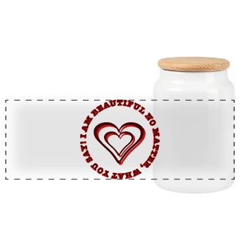 Heart Statement I'm beautiful, no matter what you say - Panoramic Cookie Jar with Wooden Lid - white - Front