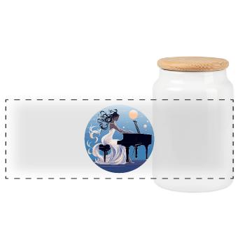 Moonlit Night at the Piano Diva - Panoramic Cookie Jar with Wooden Lid - white - Front