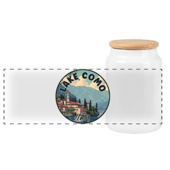 Entdecken Sie majestätische Aussicht auf den Comer See in Italien - Panorama Keksdose mit Holzdeckel - Weiß - Vorne