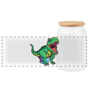 T Rex auf Toilette Cartoon - Panorama Keksdose mit Holzdeckel - Weiß - Vorne