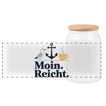  Moin. Reicht. Anker Möwe Kaffee Nordsee Ostsee - Panorama Keksdose mit Holzdeckel - Weiß - Vorne
