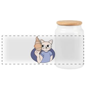 Chat croissant drôle - Boîte à biscuits avec couvercle en bois - blanc - Devant