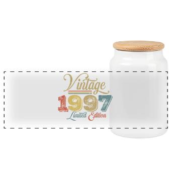 1997 Vintage - Panoramic Cookie Jar with Wooden Lid - white - Front