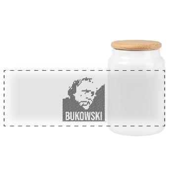 Charles Bukowski Porträtdesign - Panorama Keksdose mit Holzdeckel - Weiß - Vorne