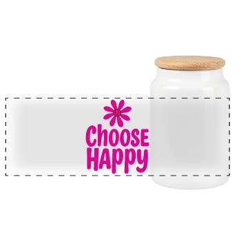 Choose Happy Smiling Flower Positivity - Panoramic Cookie Jar with Wooden Lid - white - Front