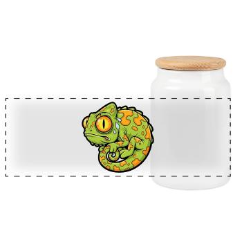 Caméléon Stressé Rigolo Mascotte Cartoon - Boîte à biscuits avec couvercle en bois - blanc - Devant
