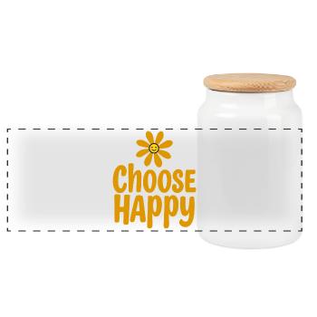 Choose Happy Smiling Flower Positivity - Panoramic Cookie Jar with Wooden Lid - white - Front