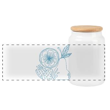 Fruit Lines Blue Sketch - Panoramic Cookie Jar with Wooden Lid - white - Front