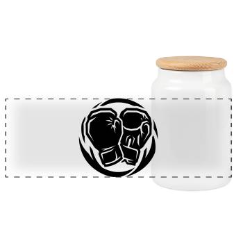 Boxing Gloves Icon - Panoramic Cookie Jar with Wooden Lid - white - Front