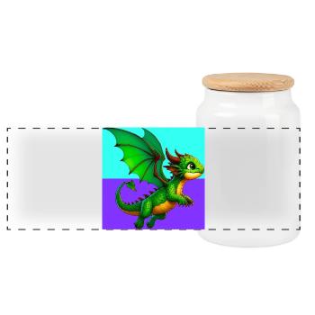 dragon - Panoramic Cookie Jar with Wooden Lid - white - Front