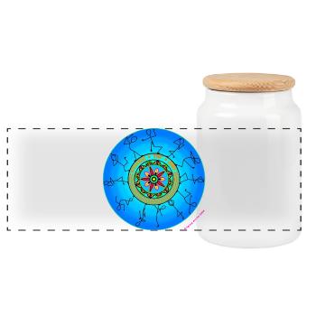 Release the Vibe - Hand Drawn Mandala Art - Panoramic Cookie Jar with Wooden Lid - white - Front