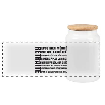 RETREAT (black text) - Panoramic Cookie Jar with Wooden Lid - white - Front