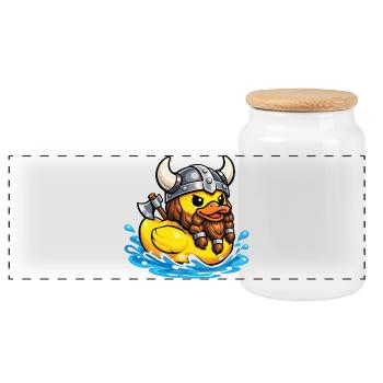 Rubber Duck Viking Duck Lover Norse Duckie - Panoramic Cookie Jar with Wooden Lid - white - Front