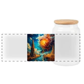 Astral City and Solar Wringing - Panoramic Cookie Jar with Wooden Lid - white - Front